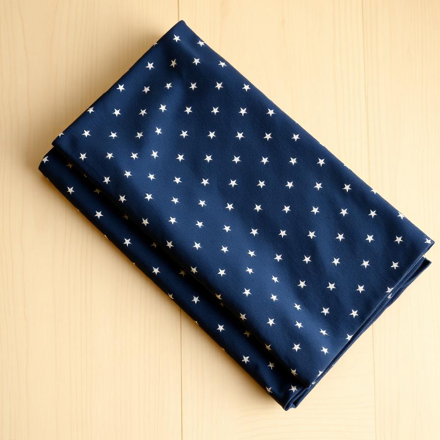 Diepblauwe katoenen stof met patroon van kleine cremekleurige sterren